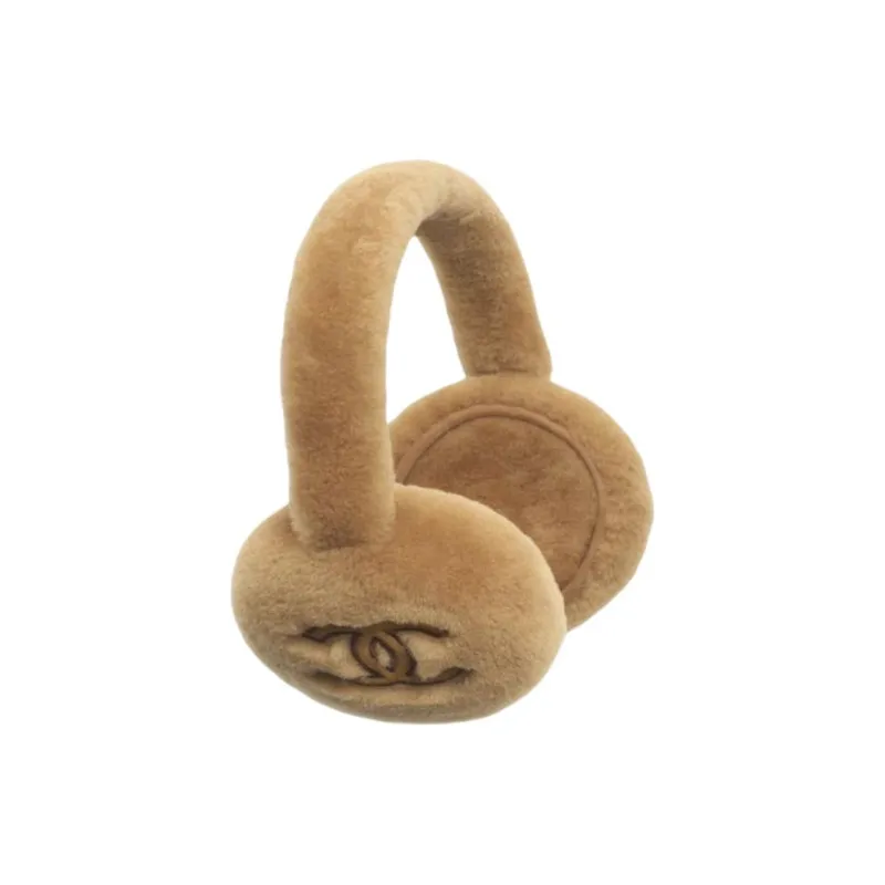 CHANEL Wool, Sheepskin Earmuffs Unisex Beige-0