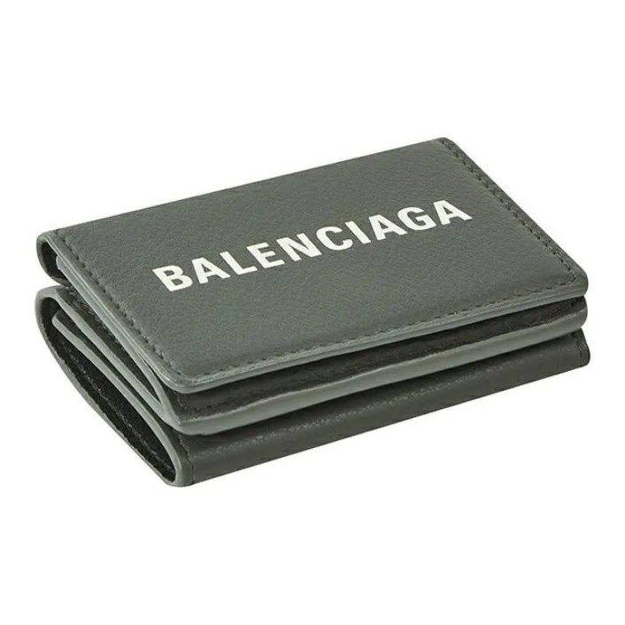 Balenciaga Everyday Leather Wallet Mini Unisex Gray Green-2