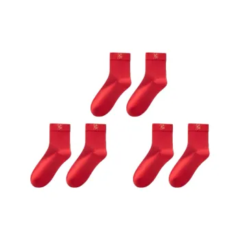 HLA Chinese Dragon Series Mid Calf Socks Women's 3 Pack Red