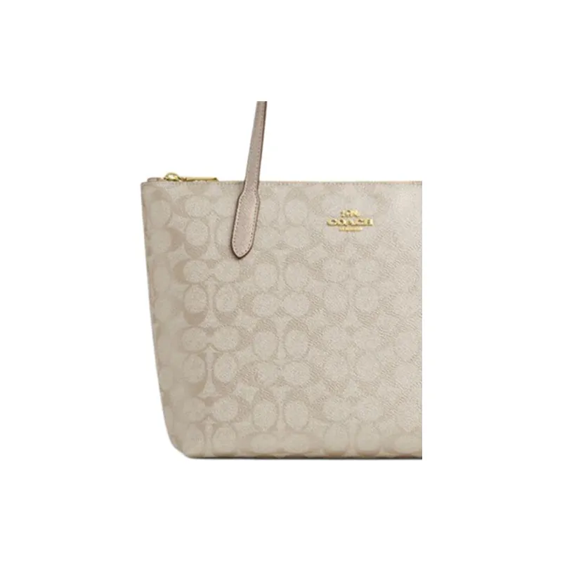 COACH Zip Top Tote Artificial Leather Tote Medium Size Women's Champagne Mixed Color-2