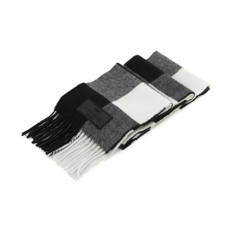 MaxMara Virgin Wool Knit Scarves Unisex Black White-0