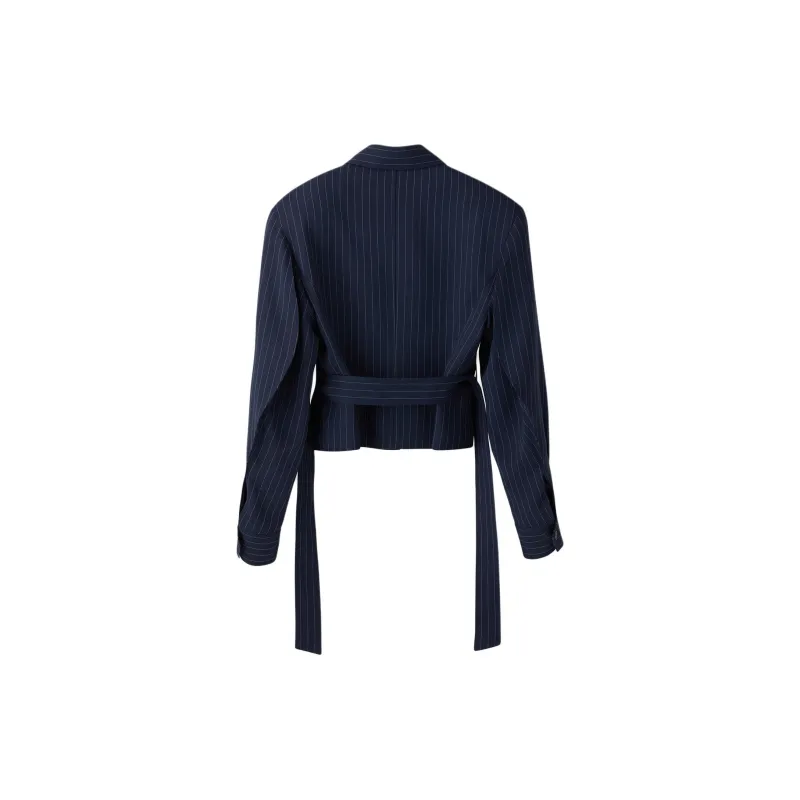 RECTO FW24 SUSTAINABLE PIN STRIPE BELT DETAIL JUMPER Shirt Women's DARK NAVY/Dark Marine Blue-1
