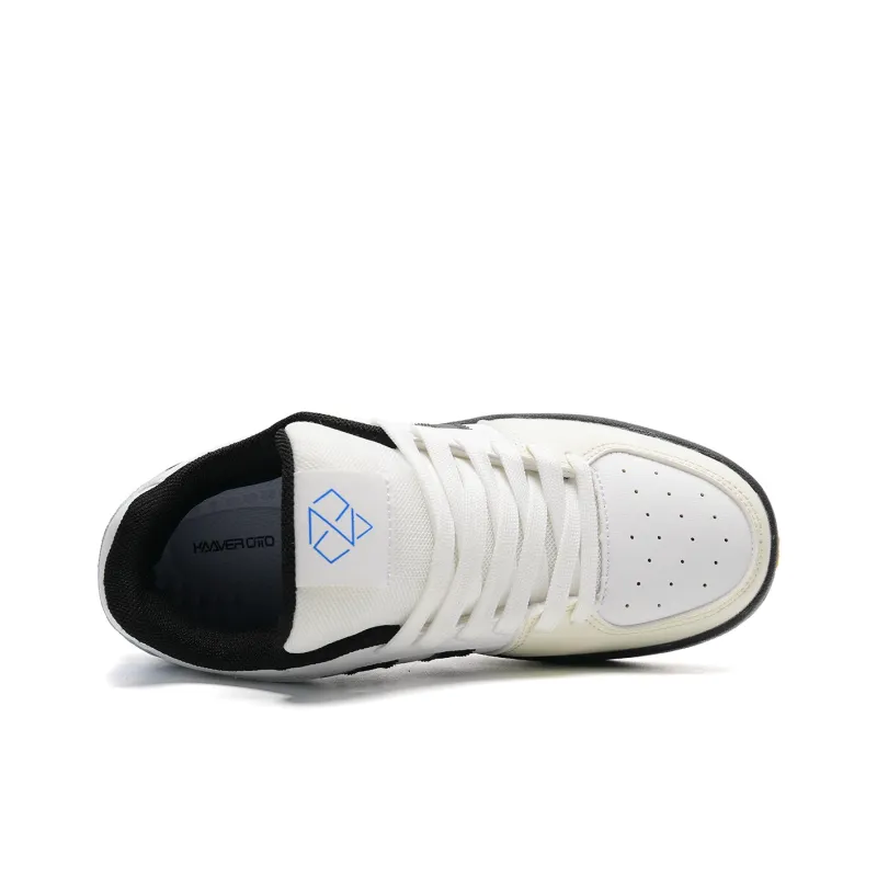 KAAVER OTTO Slip Resistant, Abrasion Resistant, Lightweight, Breathable Low Top Skateboard Shoes Unisex White Black-3