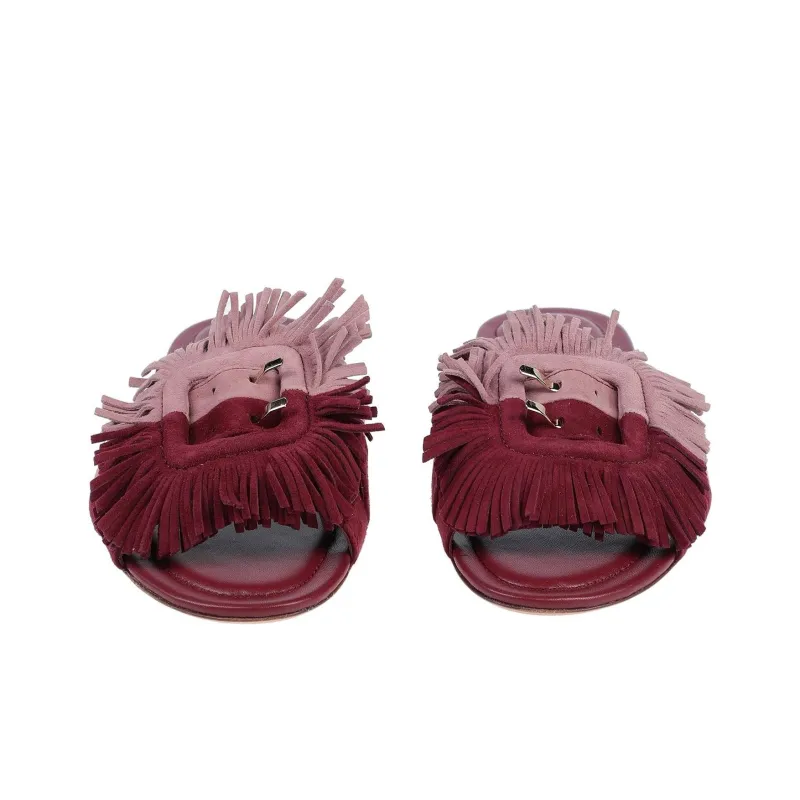 TOD'S Slide Slippers Women's Burgundy-4