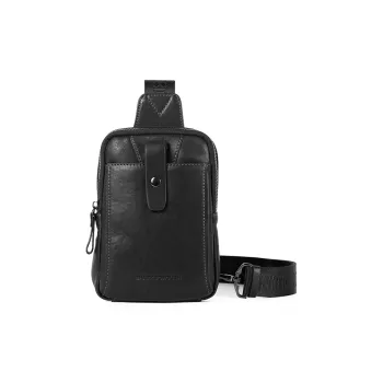 Sharkborough Cow Leather Crossbody Bags Sling Bags Medium Size Men's Black