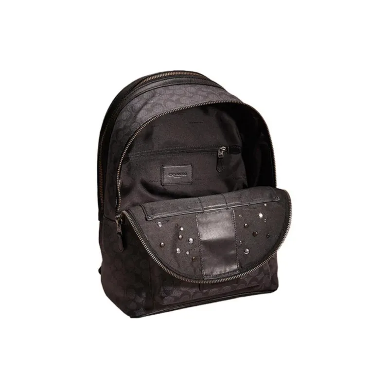 COACH Academy Canvas With Leather Backpack Large Size Women's Black-2