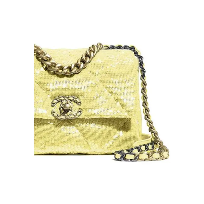 CHANEL 19Bag Lambskin Flap Bag Crossbody Bag Women's Yellow-2