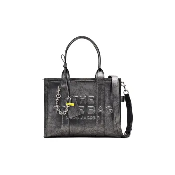 MARC JACOBS The Large Metallic Distressed Leather Tote Bag Grey