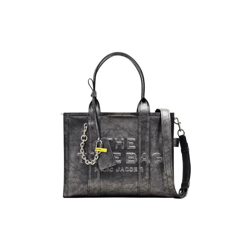 MARC JACOBS The Large Metallic Distressed Leather Tote Bag Grey-0