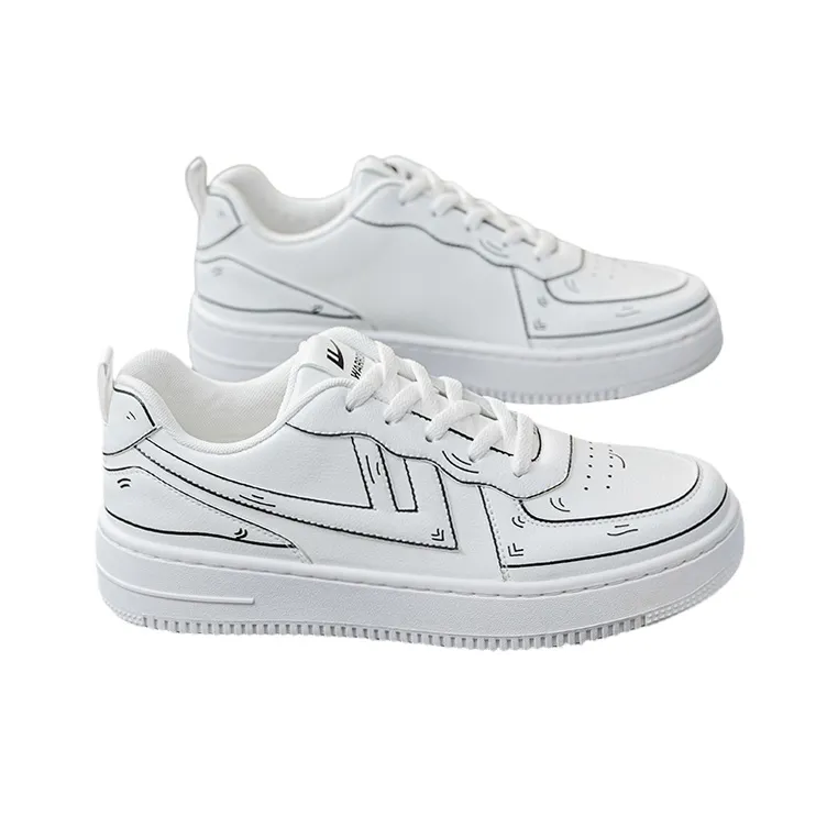 Warrior Coverage Impact Resistance Wear Resistant Low Top Skateboard Shoes Women's White Black Lines-2