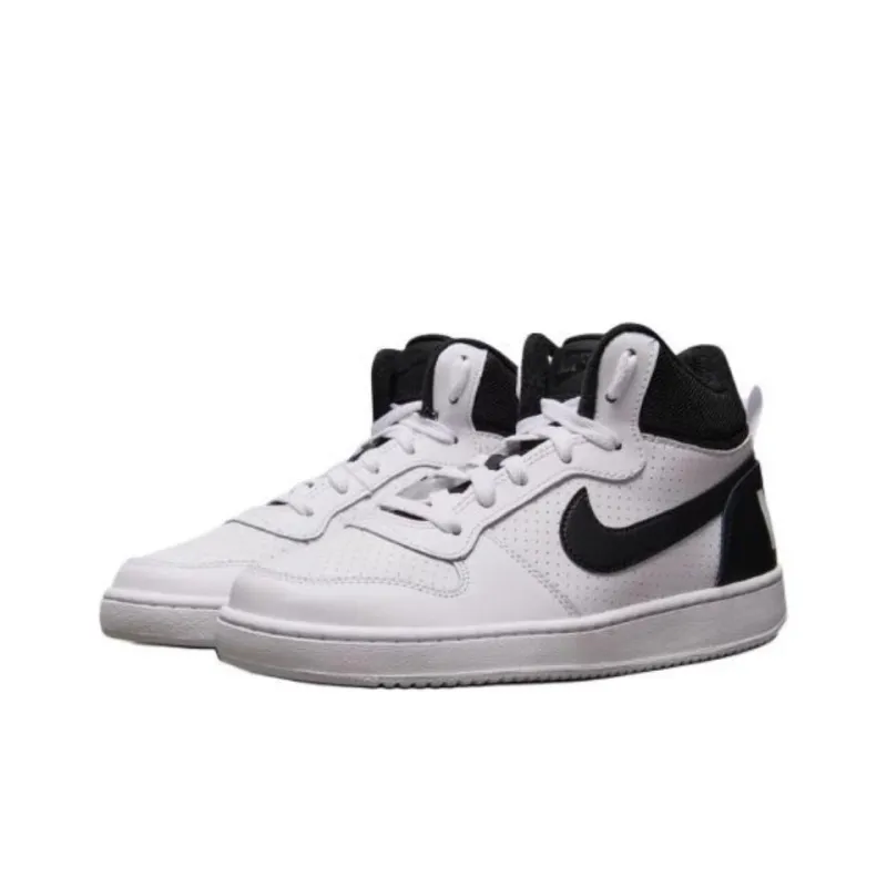 Nike Court Borough Abrasion Resistant Shock Absorbers Mid Top Kids' Skateboarding Shoes White Black Teenagers-2