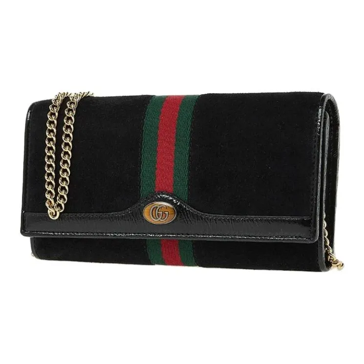 GUCCI Ophidia Suede Patchwork Patent Leather Wallet Clutch Crossbody Bag Shoulder Bag Women's Black-1