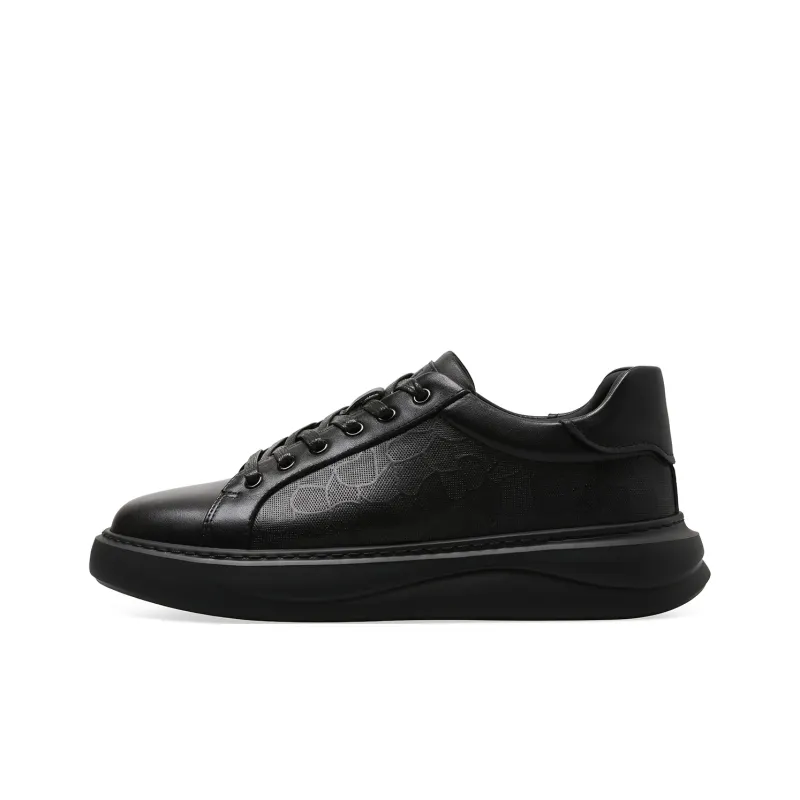 ELLE HOMME Low Top Casual Skateboard Shoes Trendy Lightweight Slip Resistant Men's Black-0