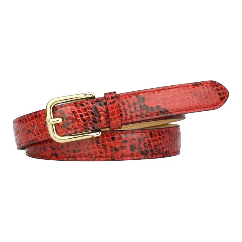 CATELLES Top Grain Cow Leather Leather Belts Women's Black/Red 2.4cm-8