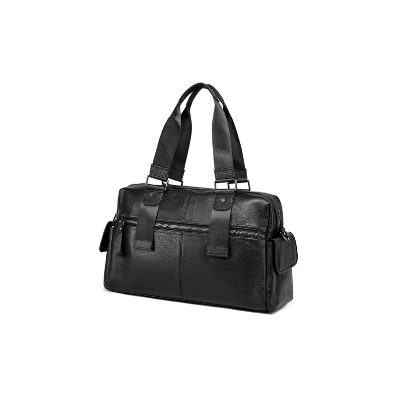 FAIRWHALE Top Grain Cow Leather Travel Bag Men's Black-1