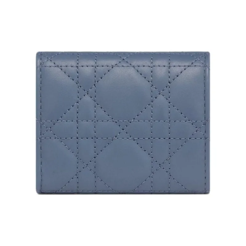 DIOR Wicker Lambskin Wallet Regular Women's Denim Blue-2