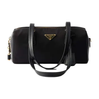 PRADA Recycled Nylon With Patchwork Leather One Shoulder Handbags Medium Size Women's Black