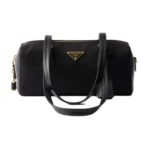 PRADA Recycled Nylon With Patchwork Leather One Shoulder Handbags Medium Size Women's Black