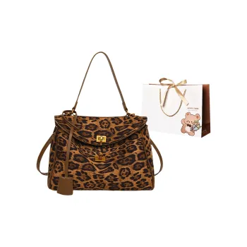 ERANGBEAR Suede Portable Crossbody Bag Shoulder Bag Women's Leopard Print Brown