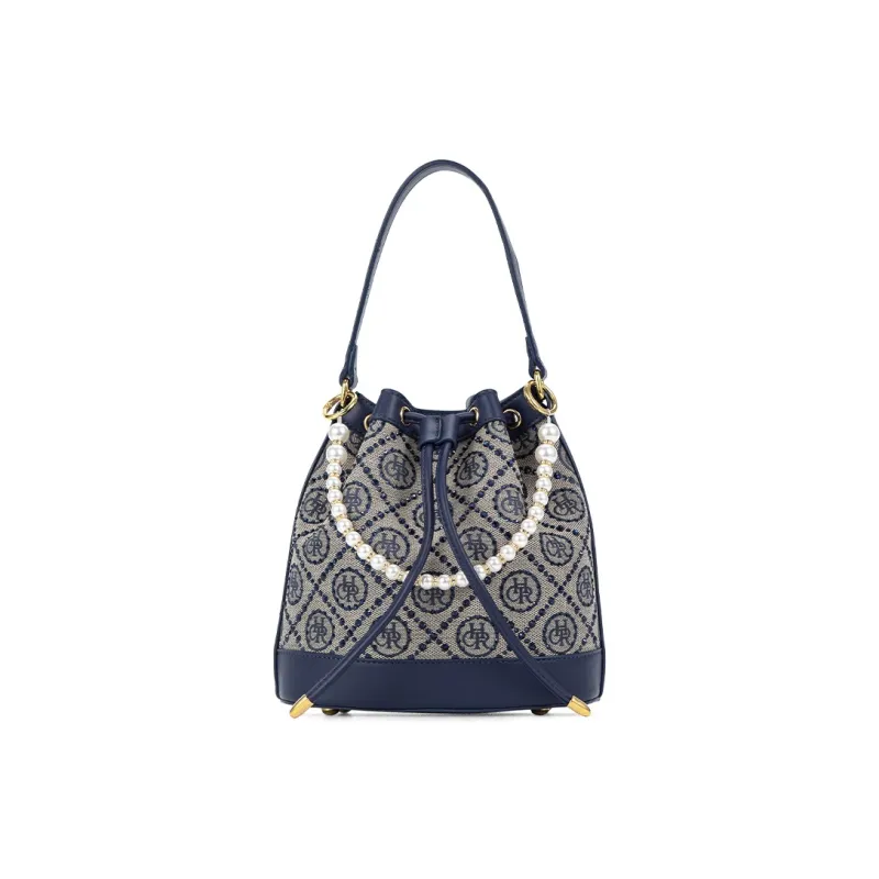 CHRISBELLA Fabric, Synthetic Leather One Shoulder Handbag Medium Size Women's Blue-10