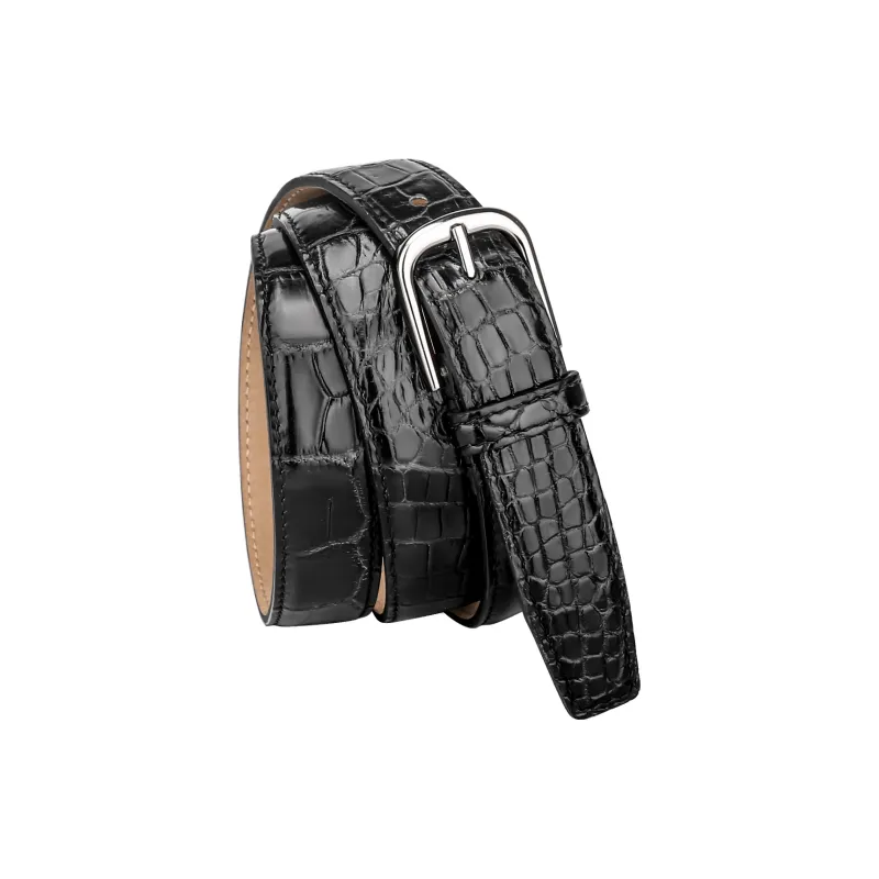 CATELLES Crocodile Leather Leather Belts Women's Black 2.4cm-2