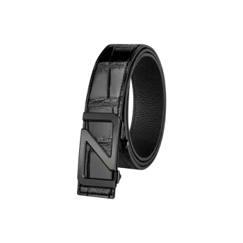 CATELLES Crocodile Leather Leather Belts Men's Black Buckle Black/Gold Tone Lock Coffee 3.4cm