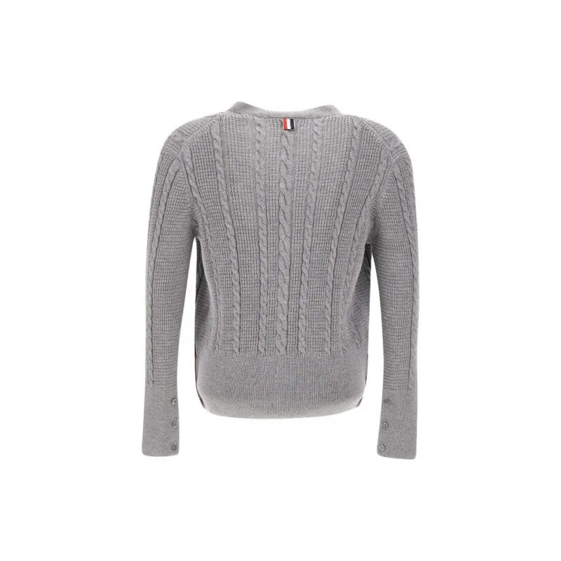 THOM BROWNE V Neck Buttoned Knitted Cardigan-1