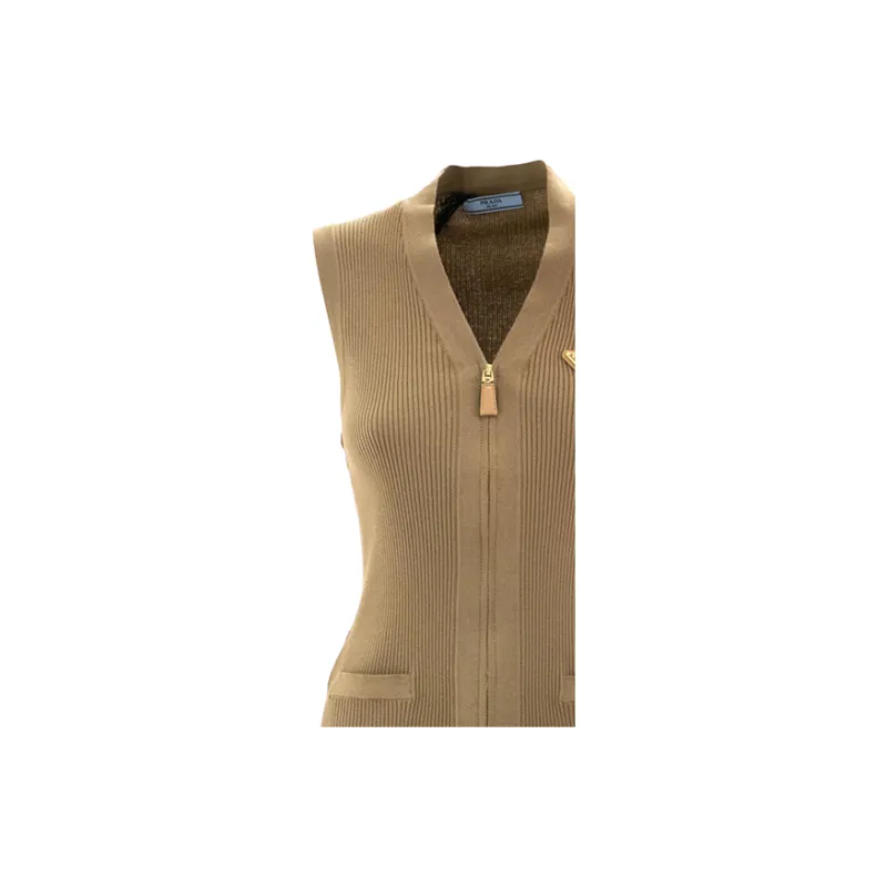 PRADA V Neck Zip Up Knit Vest-4