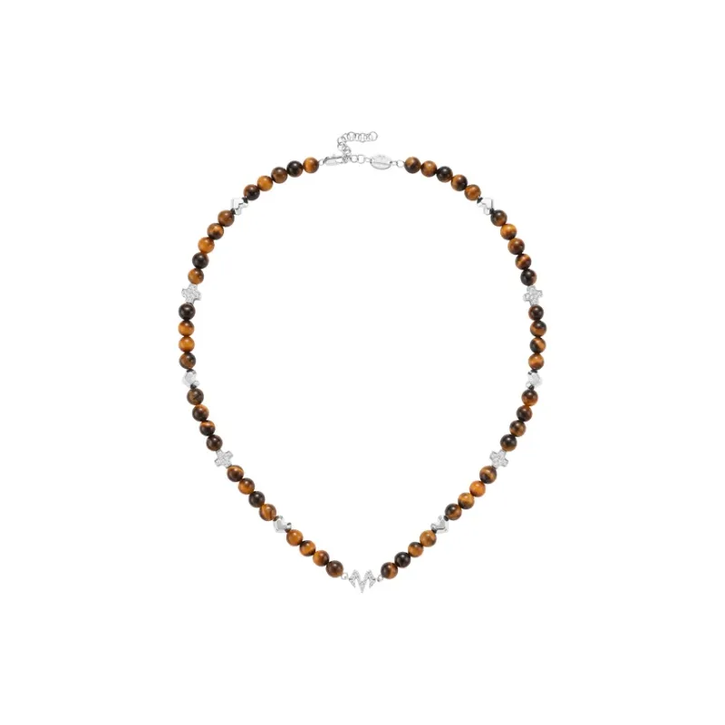 BABAMA Tiger's Eye Stone Jade Necklace With Bead Chain Unisex-0