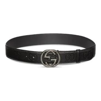 GUCCI Leather Belts Men's Black Width 4CM