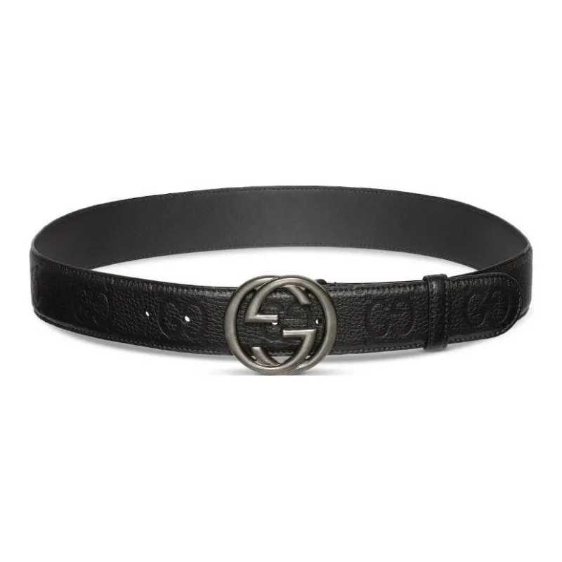 GUCCI Leather Belts Men's Black Width 4CM-0