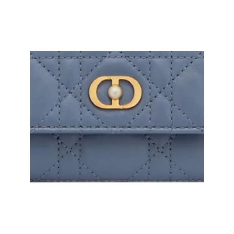 DIOR Wicker Lambskin Wallet Regular Women's Denim Blue-5