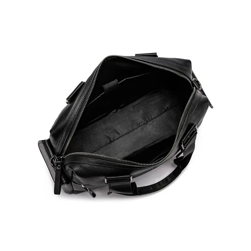 FAIRWHALE Top Grain Cow Leather Travel Bag Men's Black-6