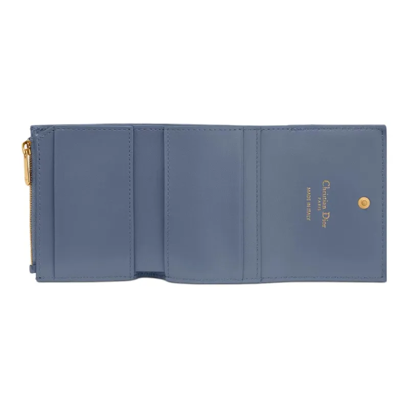 DIOR Wicker Lambskin Wallet Regular Women's Denim Blue-3