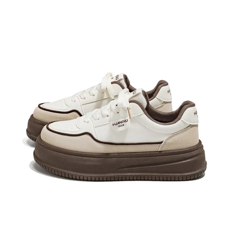 HUANQIU Non slip Breathable And Wear resistant Low Top Skateboard Shoes Women's Beige Brown-1
