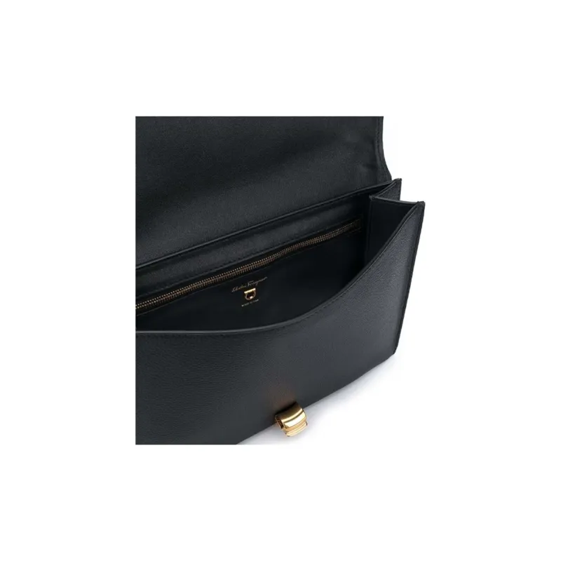 FERRAGAMO Cow Leather Clutch Women's Black-4