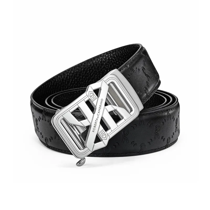 ROBERTA DI CAMERINO Top Grain Cow Leather Belts Men's Black 3.5cm-4