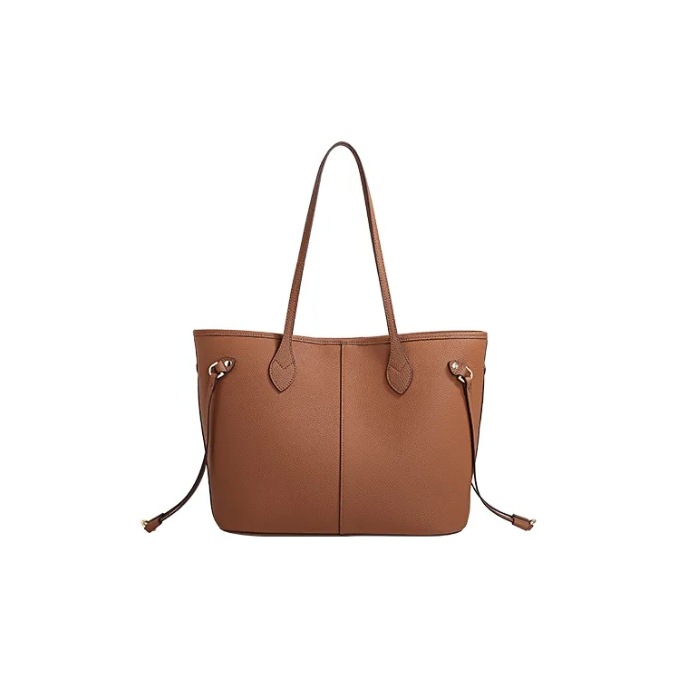 COOGI Cow Leather Tote Bag Shopping Bag Shoulder Bags Large Size Women's Brown/Gray-3