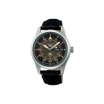 SEIKO 5 Sports Collections Automatic/Manual Mechanical Movement Cow Leather Strap Watch Men's Watches Coffee Watch Dial
