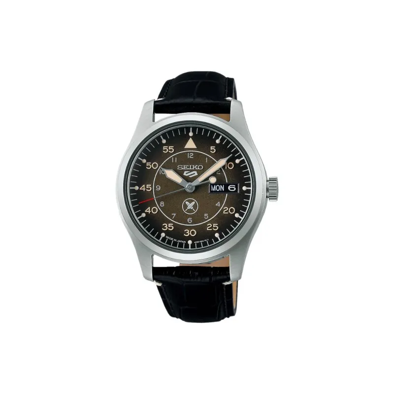 SEIKO 5 Sports Collections Automatic/Manual Mechanical Movement Cow Leather Strap Watch Men's Watches Coffee Watch Dial-0