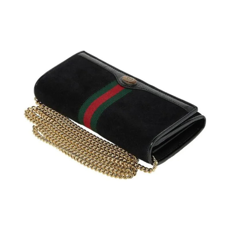 GUCCI Ophidia Suede Patchwork Patent Leather Wallet Clutch Crossbody Bag Shoulder Bag Women's Black-3