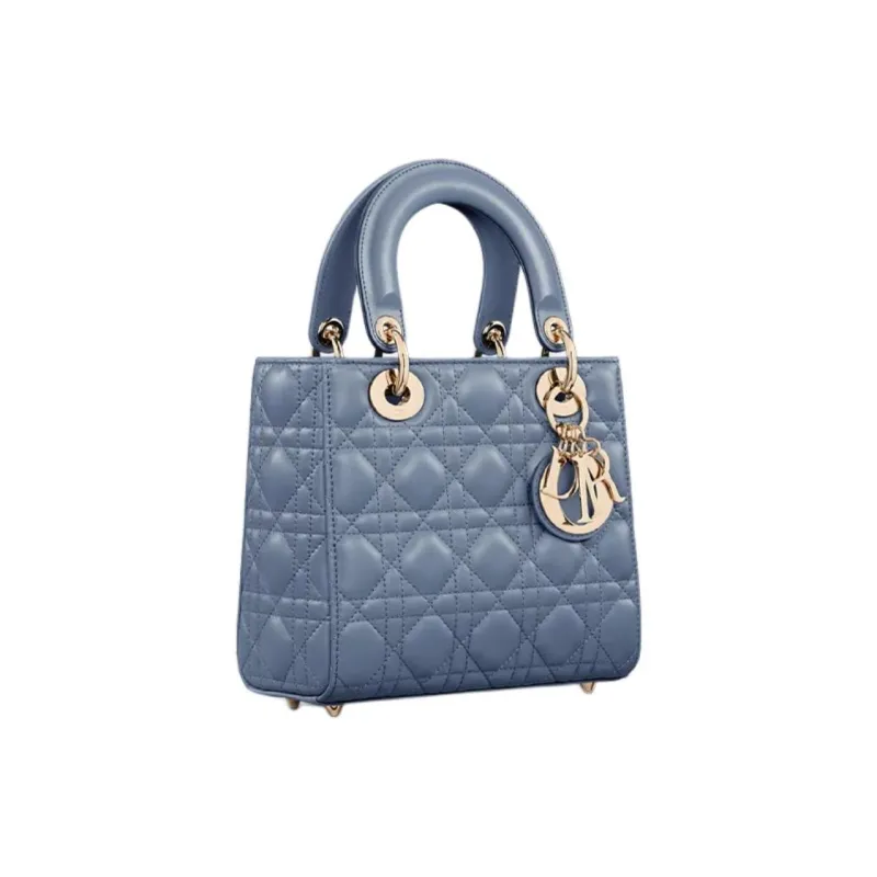 DIOR Lady Dior Wicker Pattern Lambskin Lady Dior Bag, Shoulder Bag, Crossbody Bag, Handbag Mini Women's Denim Blue-1