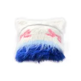 Jacquard Cat Ear Hat-White Base with Green Stripes