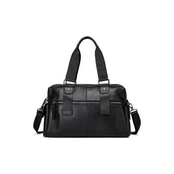 FAIRWHALE Top Grain Cow Leather Travel Bag Men's Black