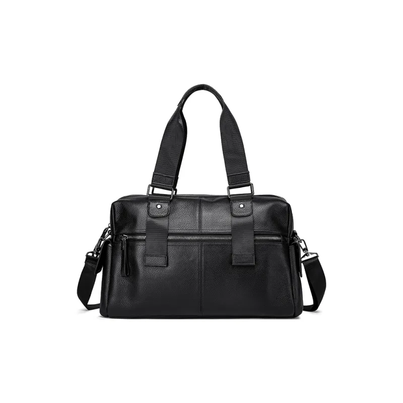 FAIRWHALE Top Grain Cow Leather Travel Bag Men's Black-0