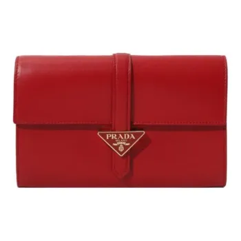 PRADA Saffiano Natural Leather Wallet Women's Red
