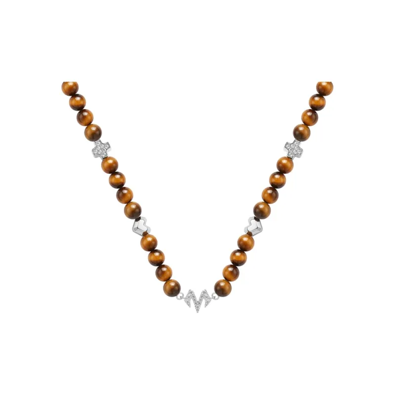 BABAMA Tiger's Eye Stone Jade Necklace With Bead Chain Unisex-1