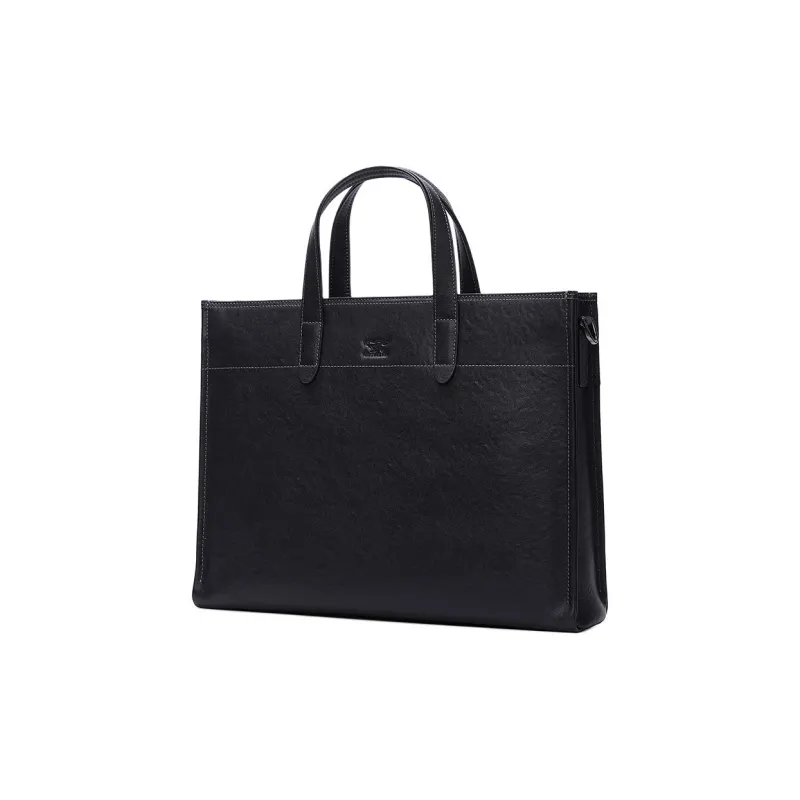 SEPTWOLVES Top Grain Cow Leather Portable Briefcases Large Size Men's Black-2