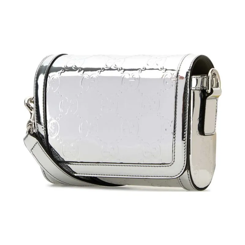 GUCCI Leather Shoulder Bag, Crossbody Bag Men's Silver-1
