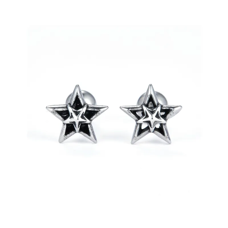 DH7 Stainless Steel Stud Earrings Unisex Black-2